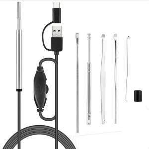 WiFi Otoscope 3 i 1 3,9 mm Borescope-inspektion ørevoksfjerner værktøj 720P vandtæt kamera med 6 justerbar LED kompatibel med Android og iOS